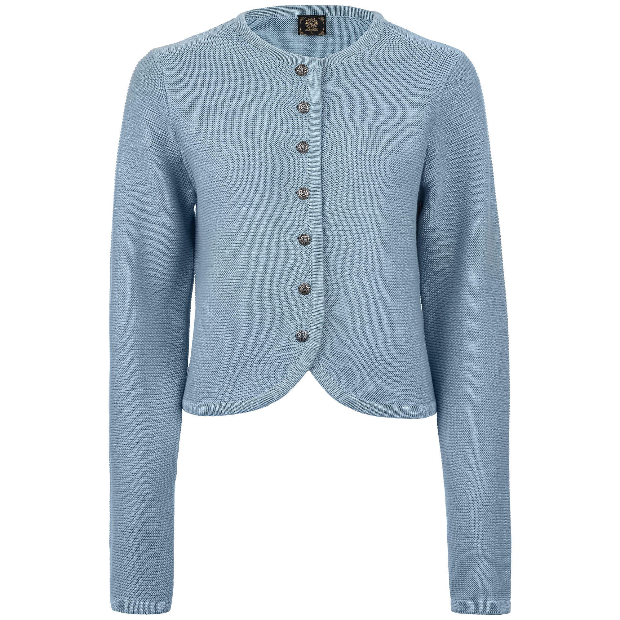 Vorderansicht der Damen Strickjacke "Achensee", in der Farbe Hellblau