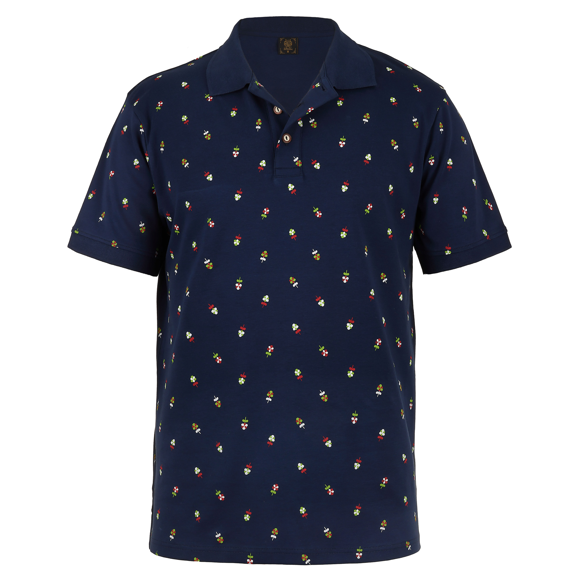 Vorderansicht des Herren Blümchen-Druck Polo "Kärnten" in der Farbe Blau