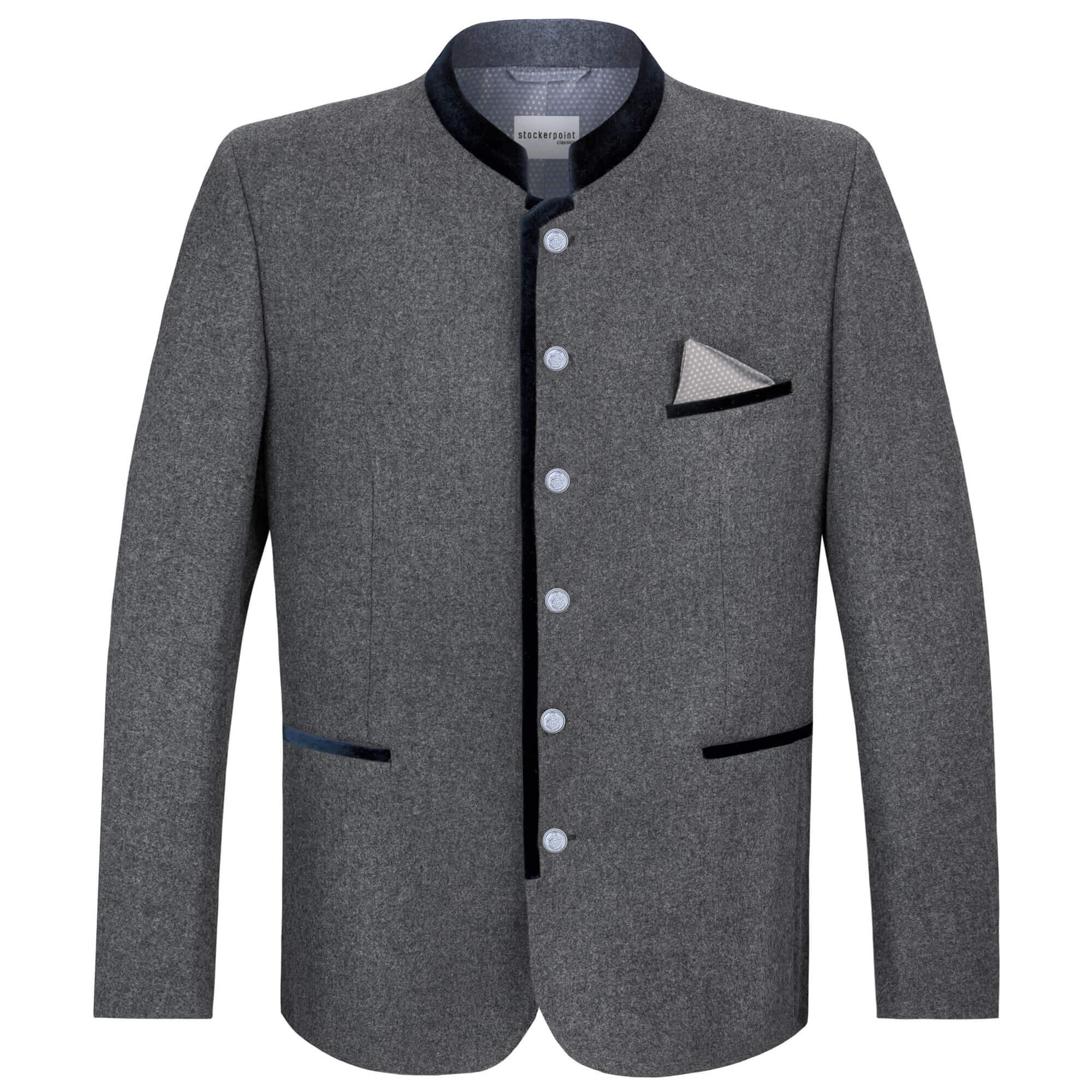 Vorderansicht der Herren Trachtenjacke "Rudolf" in der Farbe Stein Nachtblau 