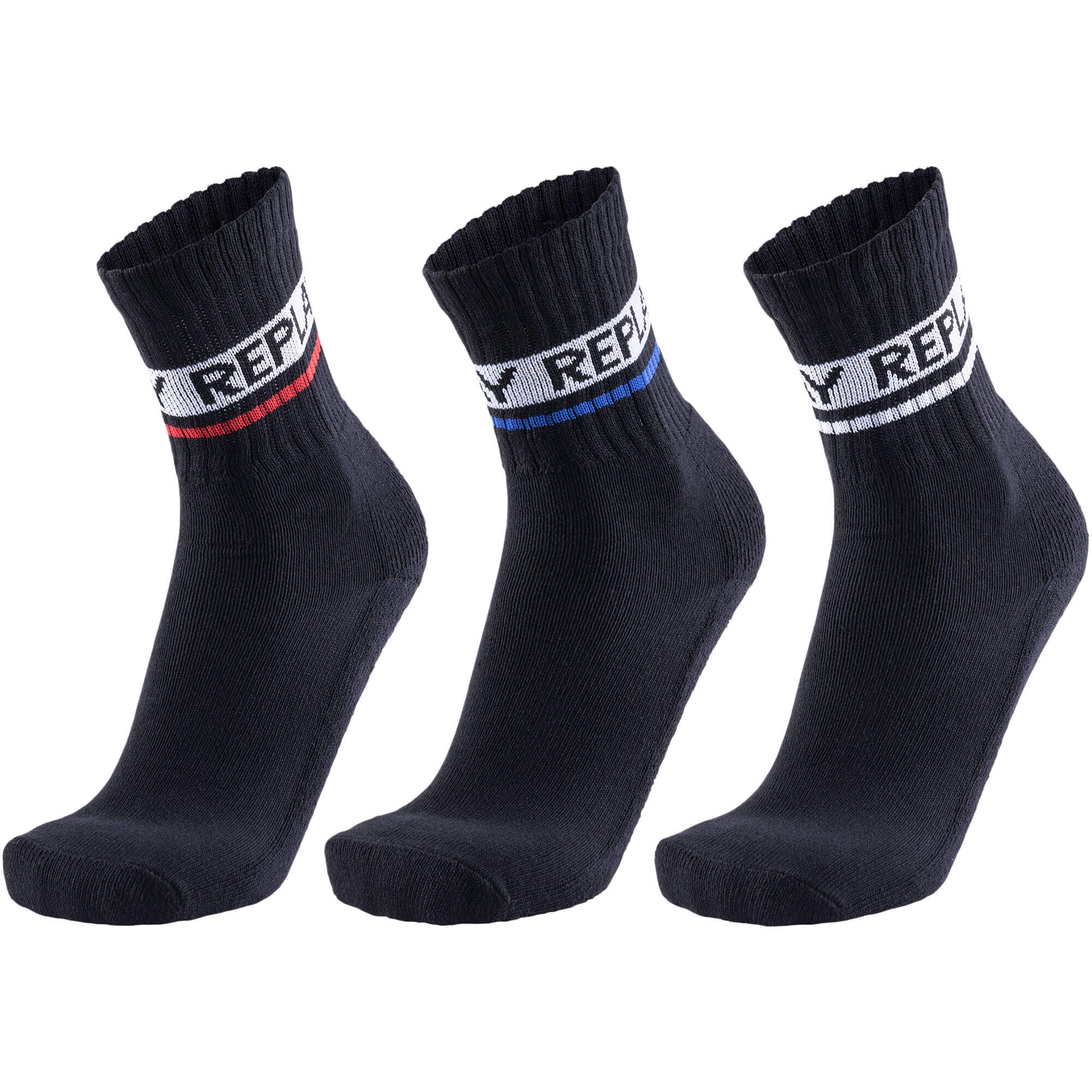Herren Socken REPLAY 3er-Pack, Farbe Schwarz mit farbigen Streifen