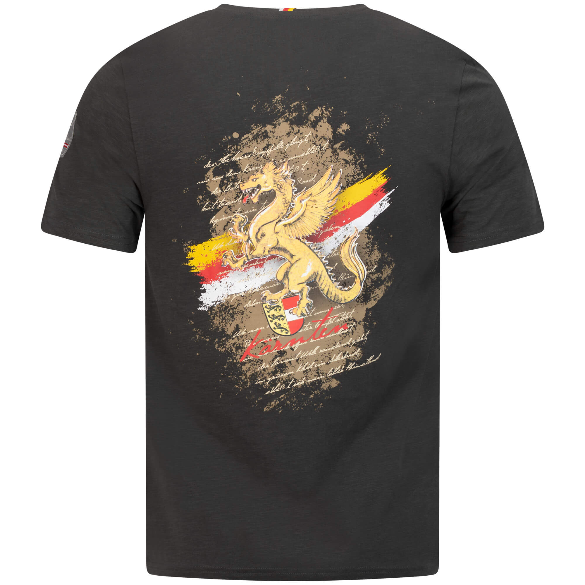 Rückansicht des Herren T-Shirt "Kärnten", in der Farbe Dunkelgrau, mit Kärnten Druck in Groß Hinten