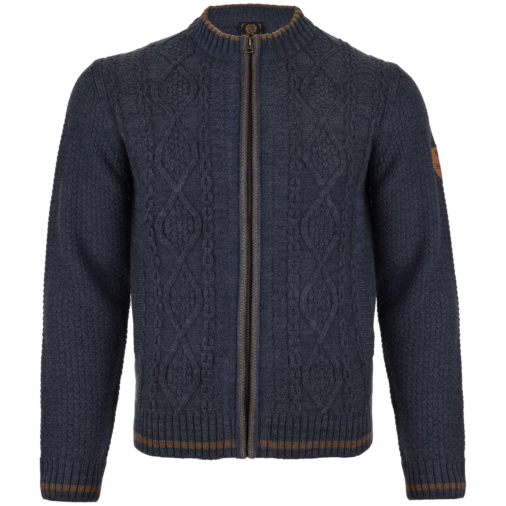 Vorderansicht der Herren Strickjacke "Anton", mit Reißverschluss, in der Farbe Navy