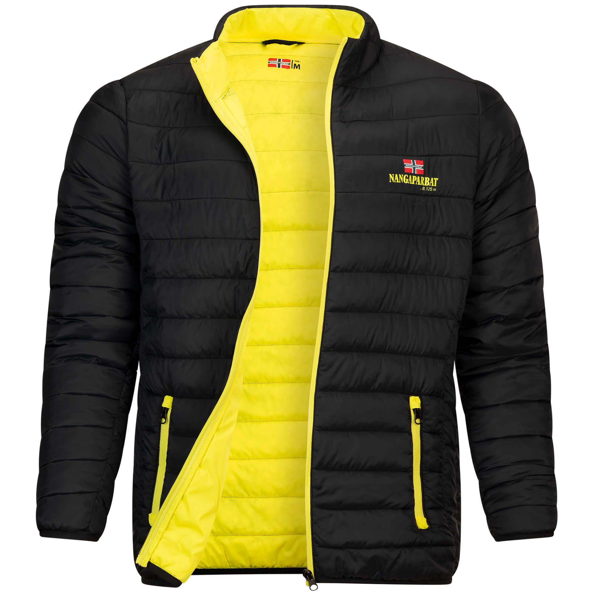 Vorderansicht der ultraleichten Herren Jacke "Nangaparbat", in der Farbe Gelb